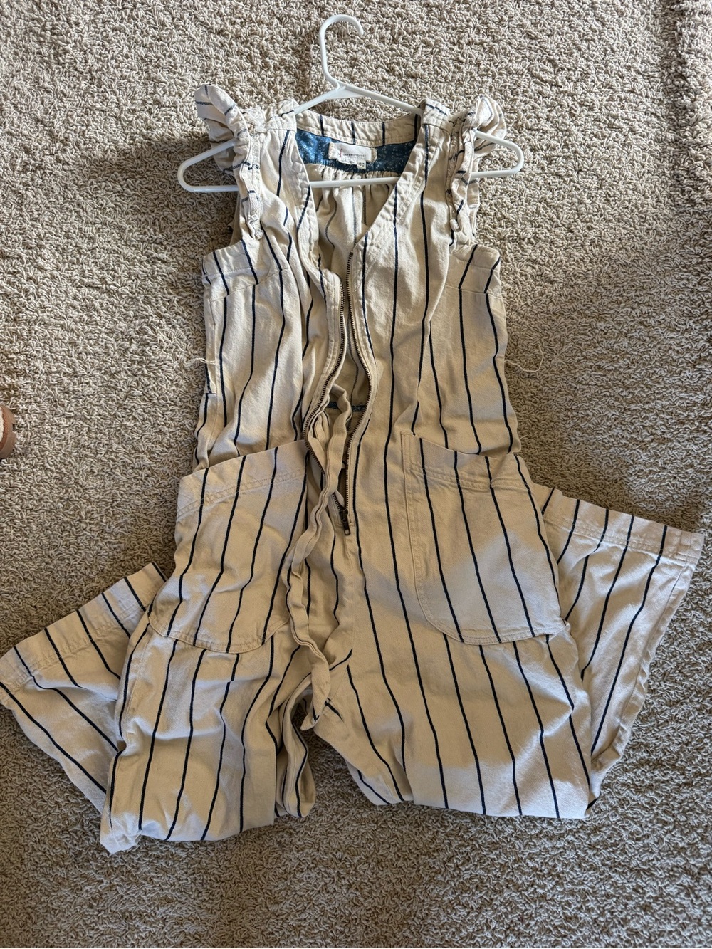 Anthropologie Cream and Navy Striped Hedda Jumpsuit